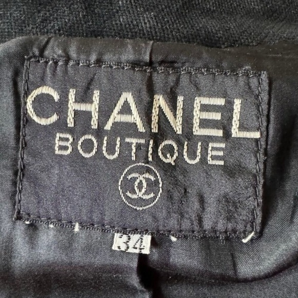 Vintage 80s Chanel Boutique Cropped Black Wool Silk Lion Head Button Blazer xs - Picture 4 of 9